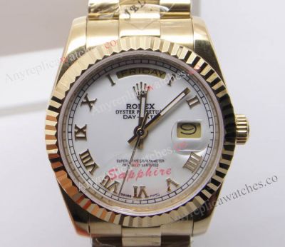 Replica Rolex Day-date Yellow Gold Watch White Face Diamond Bezel